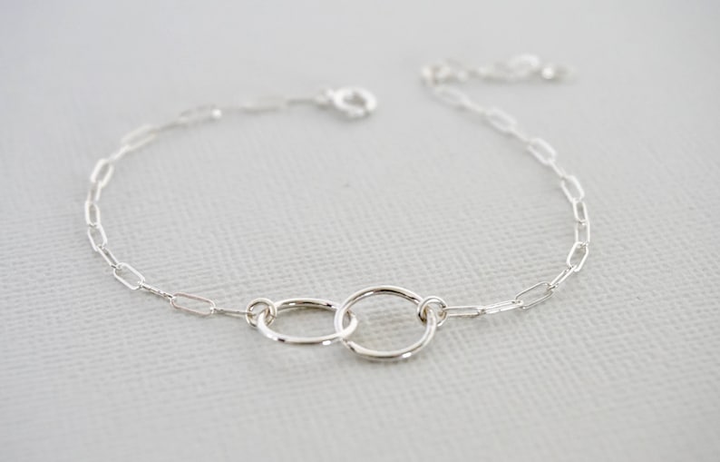 Double Circle Bracelet with paper clip drawn chain, Unity Bracelet, Friendship, Mother's Day, Gold Filled Double circle Bracelet, Gift idea image 1