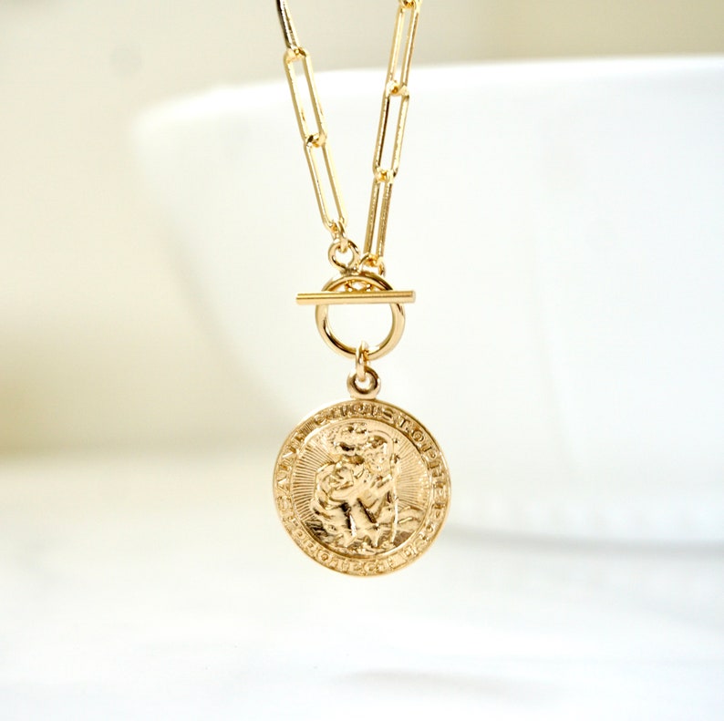 Saint Christopher Link Chain Toggle Necklace Gold Filled - Etsy