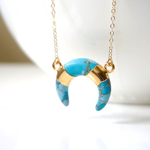 In Stock Now! Turquoise Double Horn Necklace, Green Malachite Horn, Howlite Horn, Onyx Horn, Gold Horn, White Horn, Layering Necklace