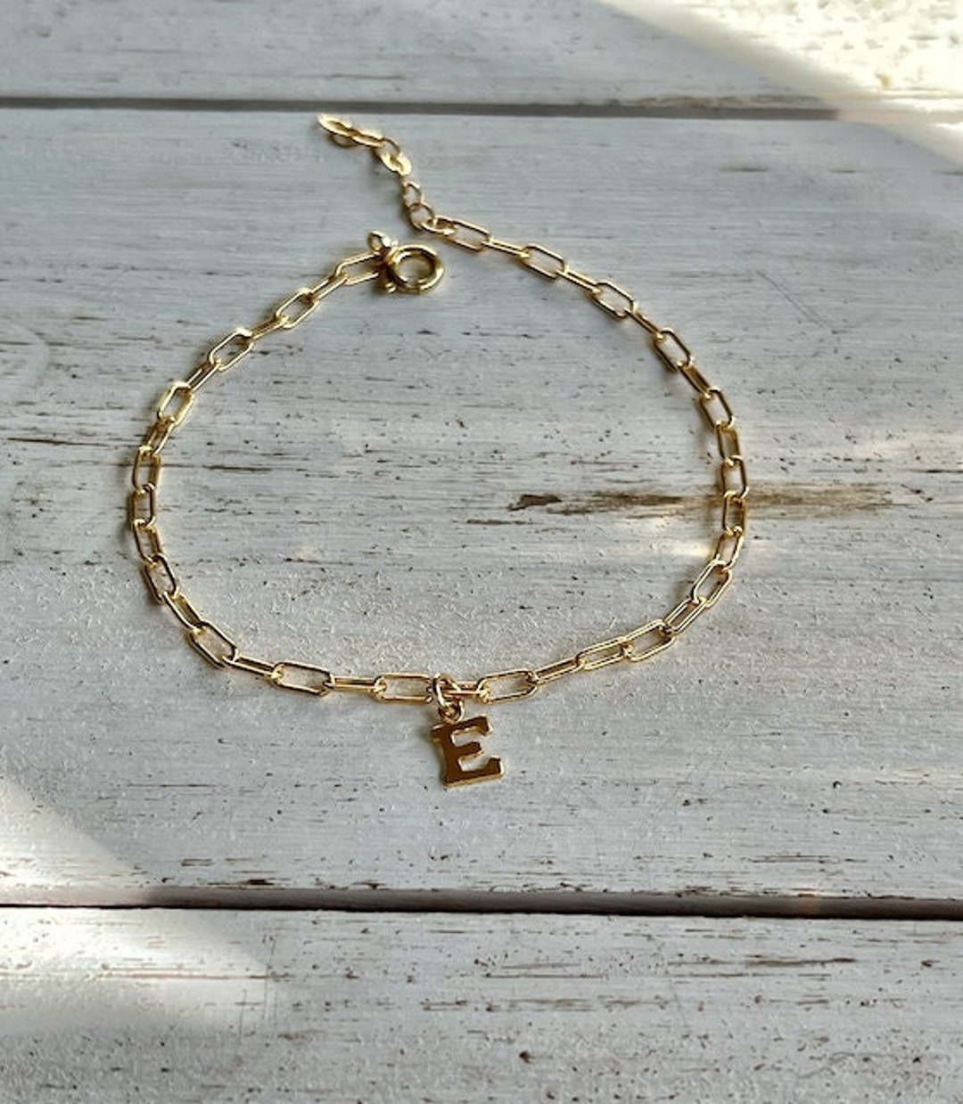 Gold Filled Paper Clip Chain Letter Charm Bracelet, Sterling