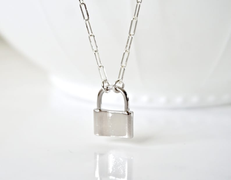 Silver Lock Necklace Sterling Silver Paperclip Chain Love Etsy