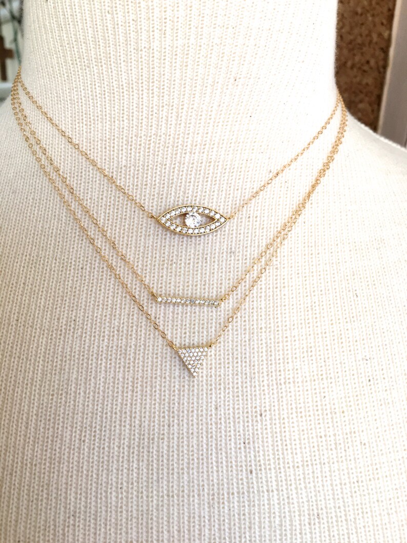 Gold Evil Eye Necklace, Celebrity Necklace, Evil Eye Charm Necklace, Silver Evil Eye CZ Necklace, Pave Evil Eye Necklace, Evil Eye Choker image 4