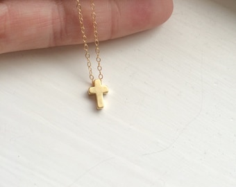 Tiny Gold Cross Necklace, Gold Filled Necklace, Silver Cross Necklace, Dainty Light Necklace, Small Dainty Necklace, Good Luck Necklace
