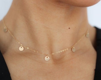 Gold Filled Coin  Necklace, Gold Dotted Choker, Sterling Silver Choker Necklace, Coin Necklace, Sequin Bohemian, On Trend, Gift for Her
