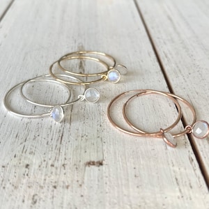 Gold Filled Hoop Earrings with Moonstone Gemstone, Dainty Moonstone Earrings, Rose Gold Hoops, Bridal Jewelry, Gift for her, Silver hoops
