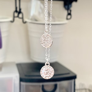 Silver Coin Layering Necklace Set, Two Sterling Silver Greek Coin Necklaces, Sterling Silver Necklace, Double sided, Layering Necklace