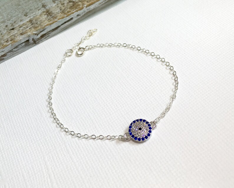 Silver Evil Eye Bracelet Gold Filled Blue Crystal Bracelet, Gold Modern Blue Evil Eye Bracelet, Rose Gold Evil Eye Bracelet, Gift image 1