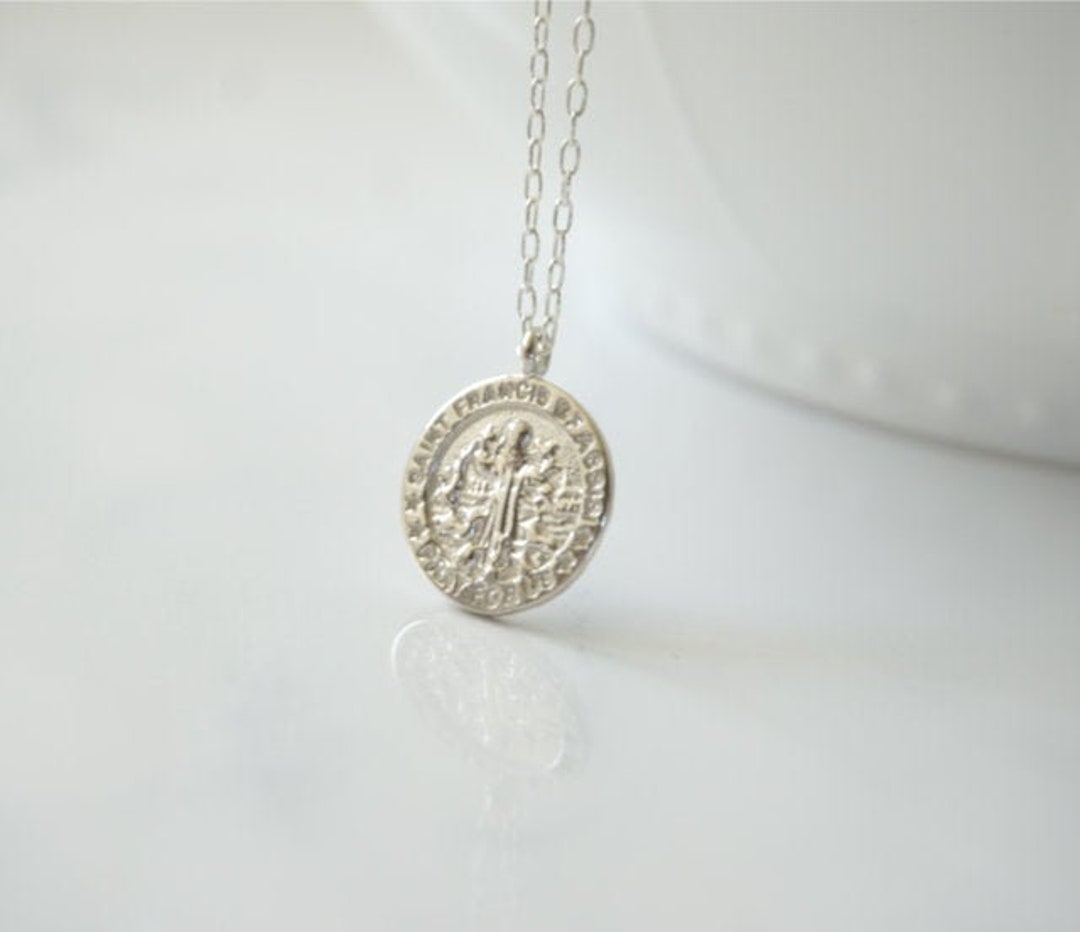Saint Francis of Assisi Medal Necklace in Sterling Silver, Animal Lover ...