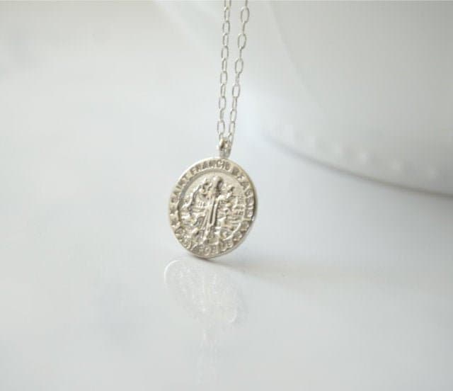 Saint Francis of Assisi Medal Necklace in Sterling Silver, Animal Lover ...