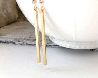 Long Bar Dangle Earrings, Silver Bar Earrings, Rose Gold Long Bar Earrings, Gold Spear Earrings, Silver Drop Bar Earrings