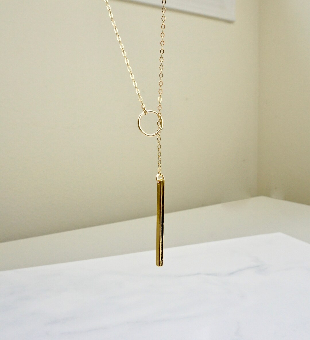 Gold Bar Lariat Necklace, Bar Lariat Necklace, Ring and Bar Lariat, Silver Bar Lariat Necklace