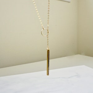 Gold Bar Lariat Necklace, Bar Lariat Necklace, Ring and Bar Lariat, Silver Bar Lariat Necklace, Y Necklace, Bohemian Jewelry, Long Necklace