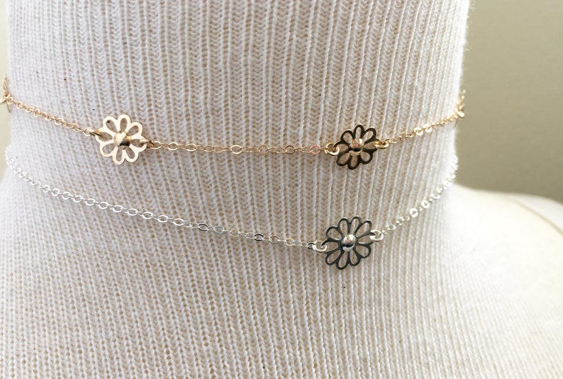 Sterling Silver Flower Choker Boho Choker Bohemian Choker Flower Choker Necklace Gold Filled Flower Choker