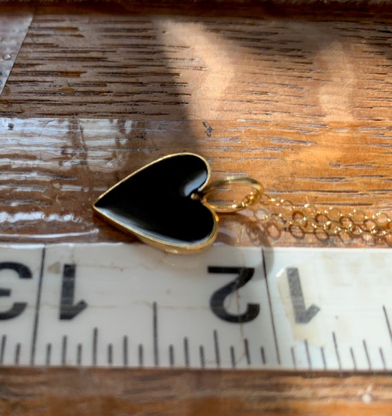 Black Enamel and Gold Heart Necklace Heart Necklace Heart