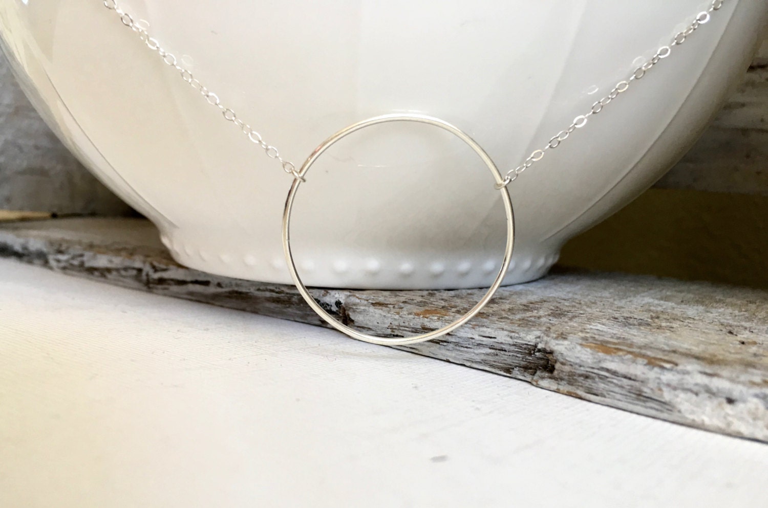 Sterling Silver Karma Necklace, Silver Eternity Circle Necklace, Family Necklace, Bridal Jewelry, Everyday Necklace, Circle of Life, 28mm
