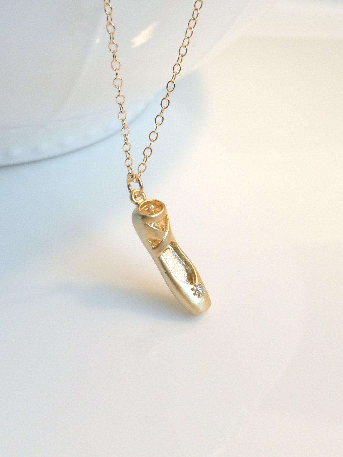 Ballet Shoe Necklace Gold Toe Shoe 