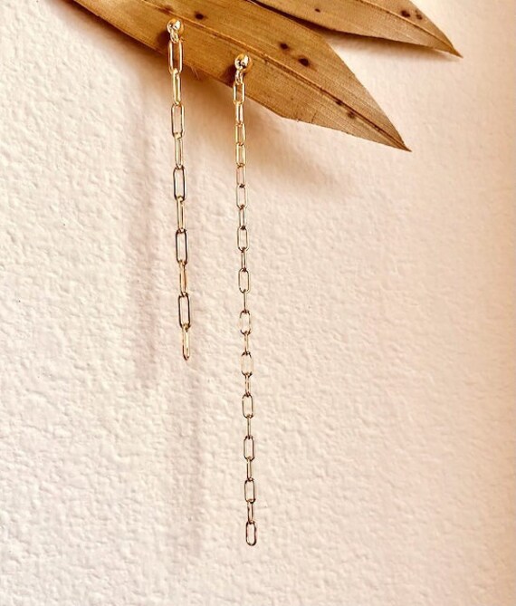 Gold Filled Paper Clip Chain Earrings, Sterling Silver Paper Clip Chain  Earrings, Long Chain Earrings, Drops, Dangle, On Trend, Gift for Her