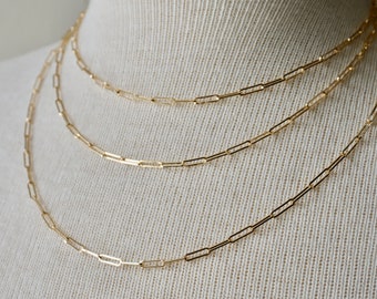 Layering Chain Necklaces, Chunky Chains, Long Drawn Gold Filled Chain, Layering Necklace, Choose Your Length, On Trend, Square Chain, Choker
