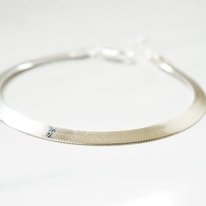 925 Sterling Silver 4.5mm Flat Herringbone Bracelet, Stacking Beaded bracelet, snake chain bracelet, everyday jewelry, gold herringbone
