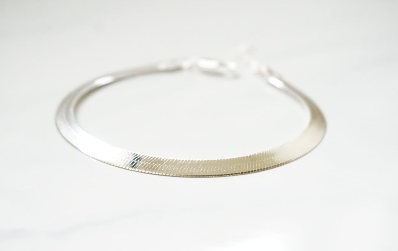 925 Sterling Silver 4.5mm Flat Herringbone Bracelet, Stacking Beaded bracelet, snake chain bracelet, everyday jewelry, gold herringbone