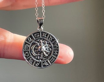 Astrology Chart Pendant Necklace, 925 Sterling Silver Astrology Necklace, Zodiac, Zodiac Coin Necklace, Birthday Gift, Gemini, Scorpio