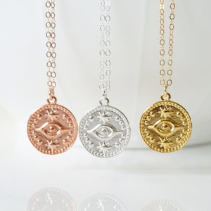 Gold Evil Eye Necklace, Rose Gold Evil Eye Necklace, Sterling Silver Evil Eye, Layering Necklace, Gift for her, Protection, On Trend Jewelry