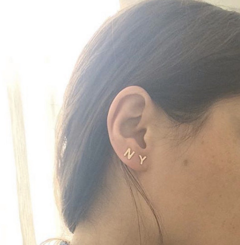 Gold Initial Stud Earrings Monogram Earrings,Initial Earring Posts 14K gold plated Alphabet Earring Post 925 Sterling Silver Posts