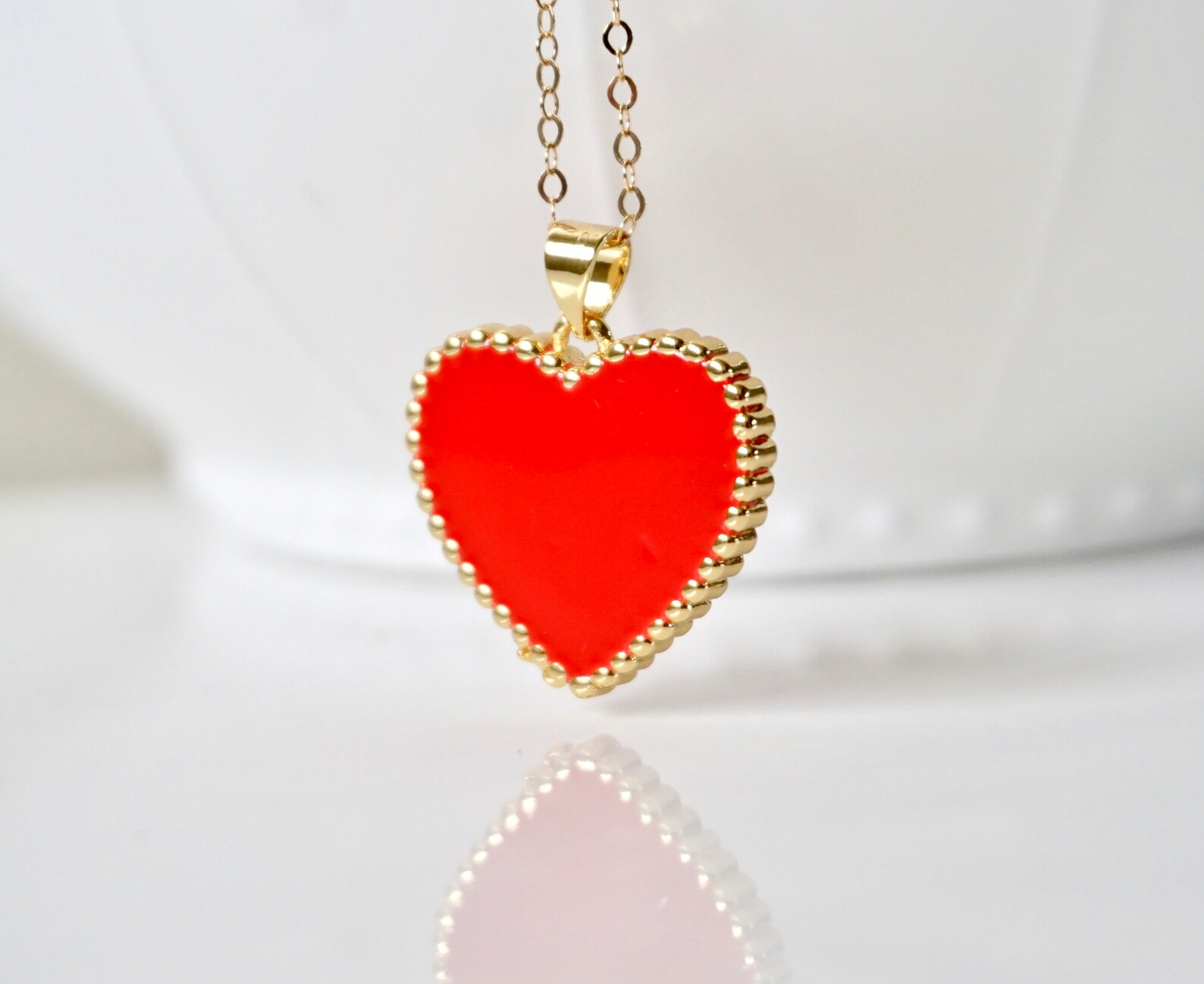 Gold Heart Necklace Red Heart Necklace Pink Heart Necklace Etsy