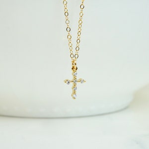 Small Gold CZ Cross Necklace, Rose Gold CZ Cross, Dainty, Small Cross, Daughter, Small Silver CZ Cross, Gold Tiny Cross, Communion, Baptism