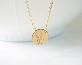I Love You Sign Language Necklace, Gift for Best Friend, Sterling Silver, Rose Gold, Gold Necklace, Gift for her, ASL Sign Language, For Mom