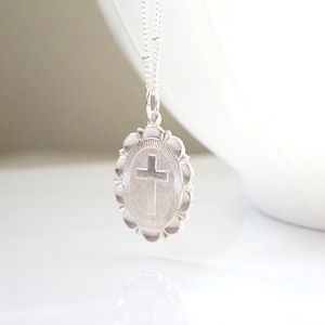 Sterling Silver Cross Necklace, Beaded Chain, Box Chain, Silver Cross Medallion, Layering, Gift for Mom, Everyday Necklace, On Trend