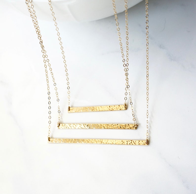 Gold Bar Necklace Long Horizontal Gold Filled Bar Necklace Etsy