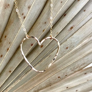 Gold Filled Hamered Heart Necklace, Sterling Silver Heart Choker, Gold Filled Open Heart,  Rose Gold Filled Heart Necklace, Large Heart