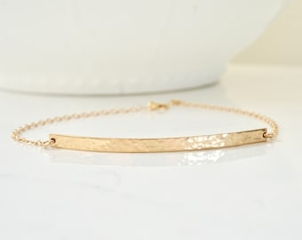 Delicate Bar Bracelet, Dainty, Blank or Personalized Gold Bracelet, Simple, Gift for Her, Mother Daughter Gift, Stacking, Hammered Bar
