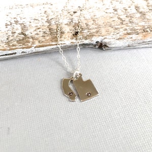 Small Silver State Necklace, Two States Gold with Heart Stamp, Silver State Necklace, Arizona, California, Texas, Ohio, Utah, Oregon