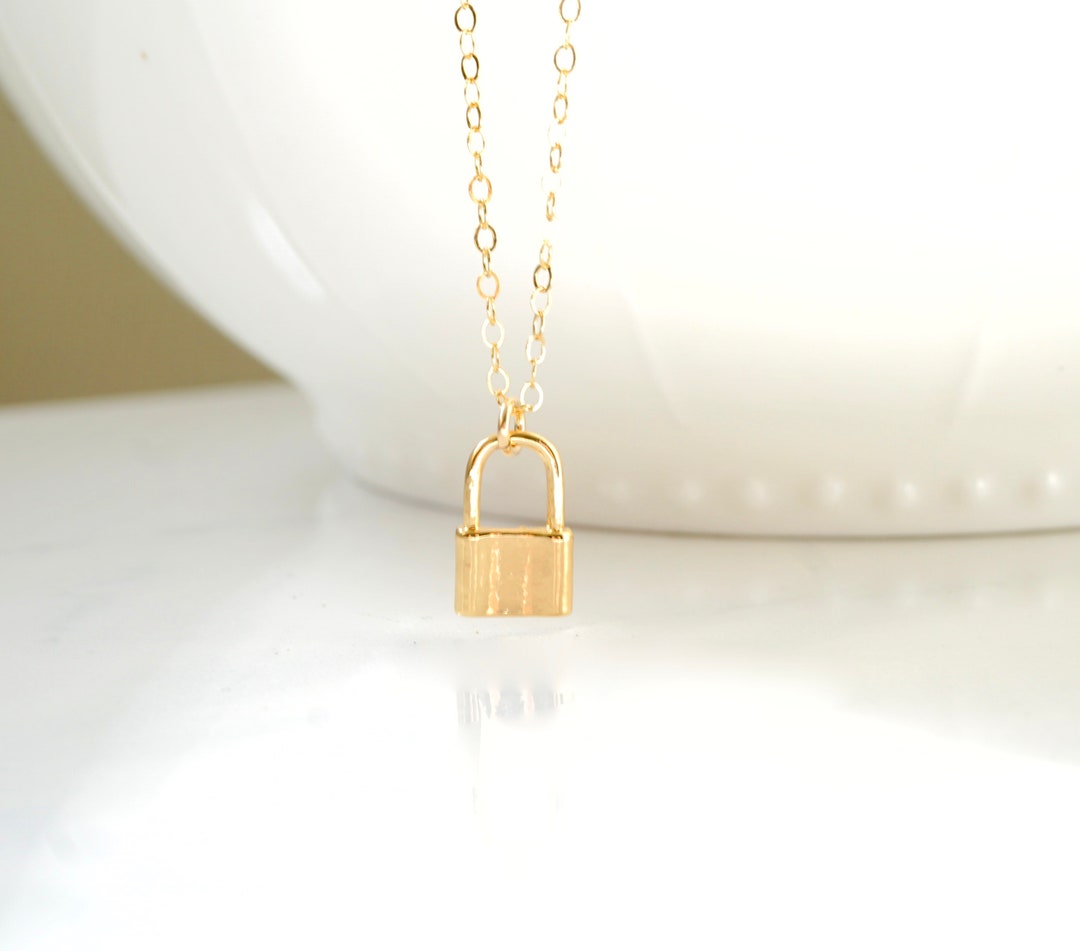 Dainty Gold Lock Necklace Tiny Lock Necklace Love Lock Etsy
