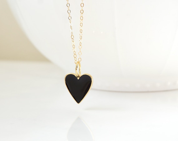 Black enamel heart necklace deals