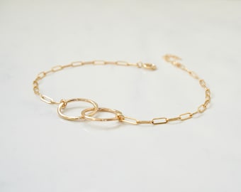 Gold Double Circle Bracelet, Unity Bracelet, Friendship Bracelet, Double Ring, Mother Daughter Bracelet, Rose Gold Double Circle Bracelet