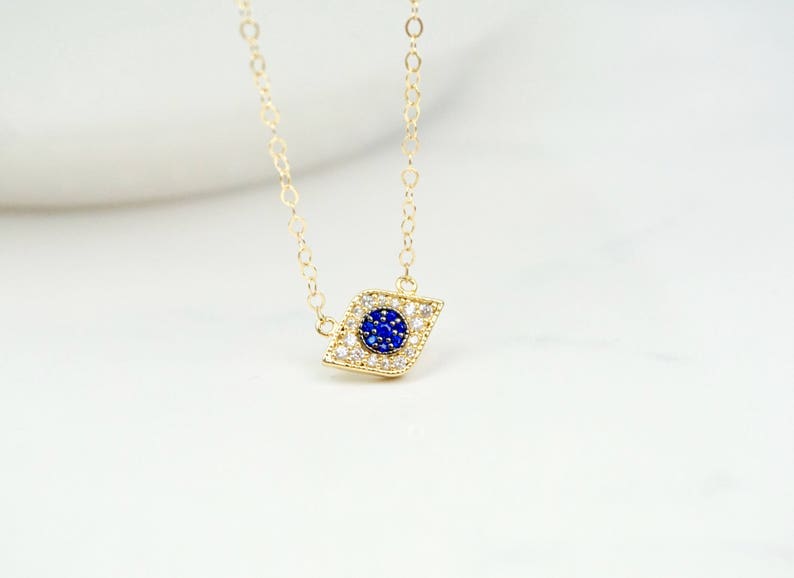 Spiritual Jewelry Silver CZ Evil Eye Necklace Dainty Jewelry Evil Eye Necklace Blue Evil Eye Necklace Everyday Jewelry Om Necklace