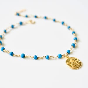 Angel Face Coin Bracelet, Turquoise Bracelet, Dainty Gold Bracelet, Angel Bracelet, Wedding Jewelry, Layering Bracelet