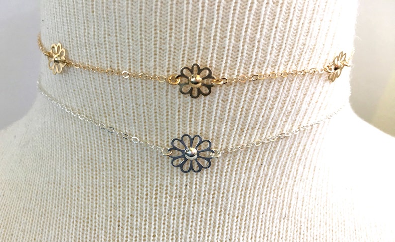 Sterling Silver Flower Choker Boho Choker Bohemian Choker Flower Choker Necklace Gold Filled Flower Choker