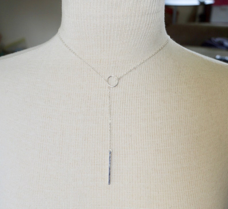 Sterling Silver Drop Bar Lariat, Lariat Necklace, Ring and Bar Lariat, Bar Necklace, Y Necklace, Bohemian Jewelry, Long Necklace, Gold Bar image 4