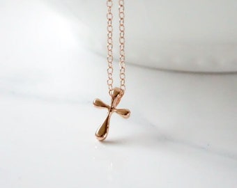 Rose Gold Cross Necklace, Gold Cross Necklace, Sterling Silver Cross Necklace, Dainty Cross Necklace, Small Cross, Layering Necklace