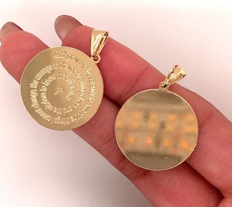 Serenity Prayer Gold Medallion Script Pendant Necklace, Serenity