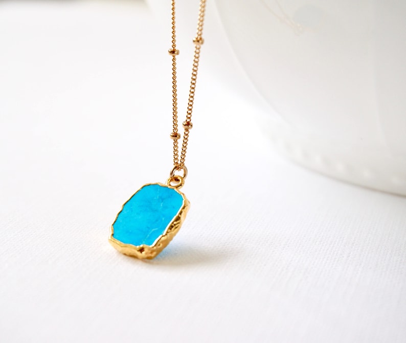 Turquoise Pendant Necklace Turquoise and Gold Necklace Etsy