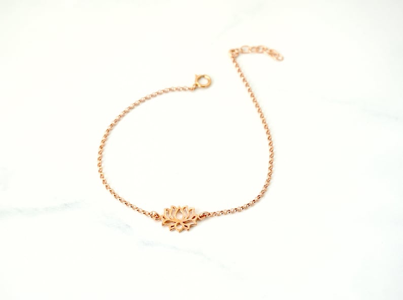 Sterling Silver Lotus Flower Rose Gold Lotus Flower Bracelet Etsy