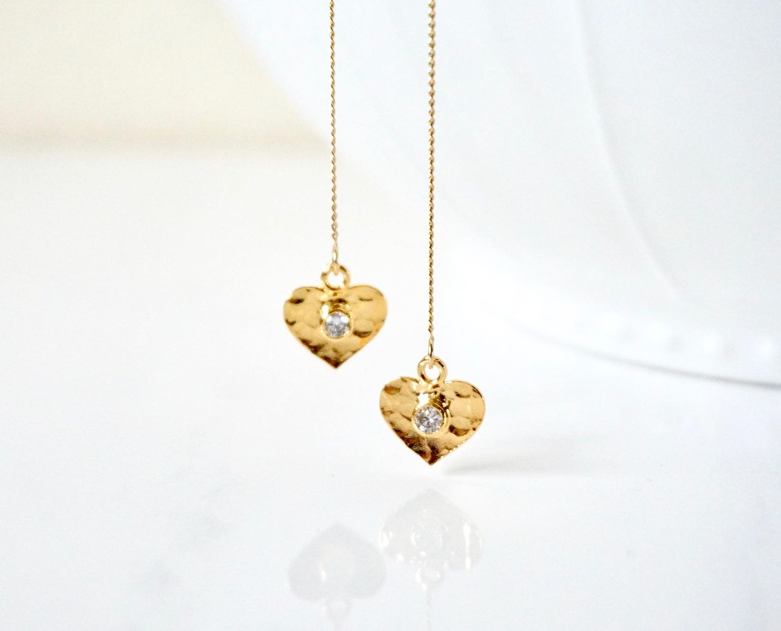 Two Tone CZ Heart Outline Earrings main image 0