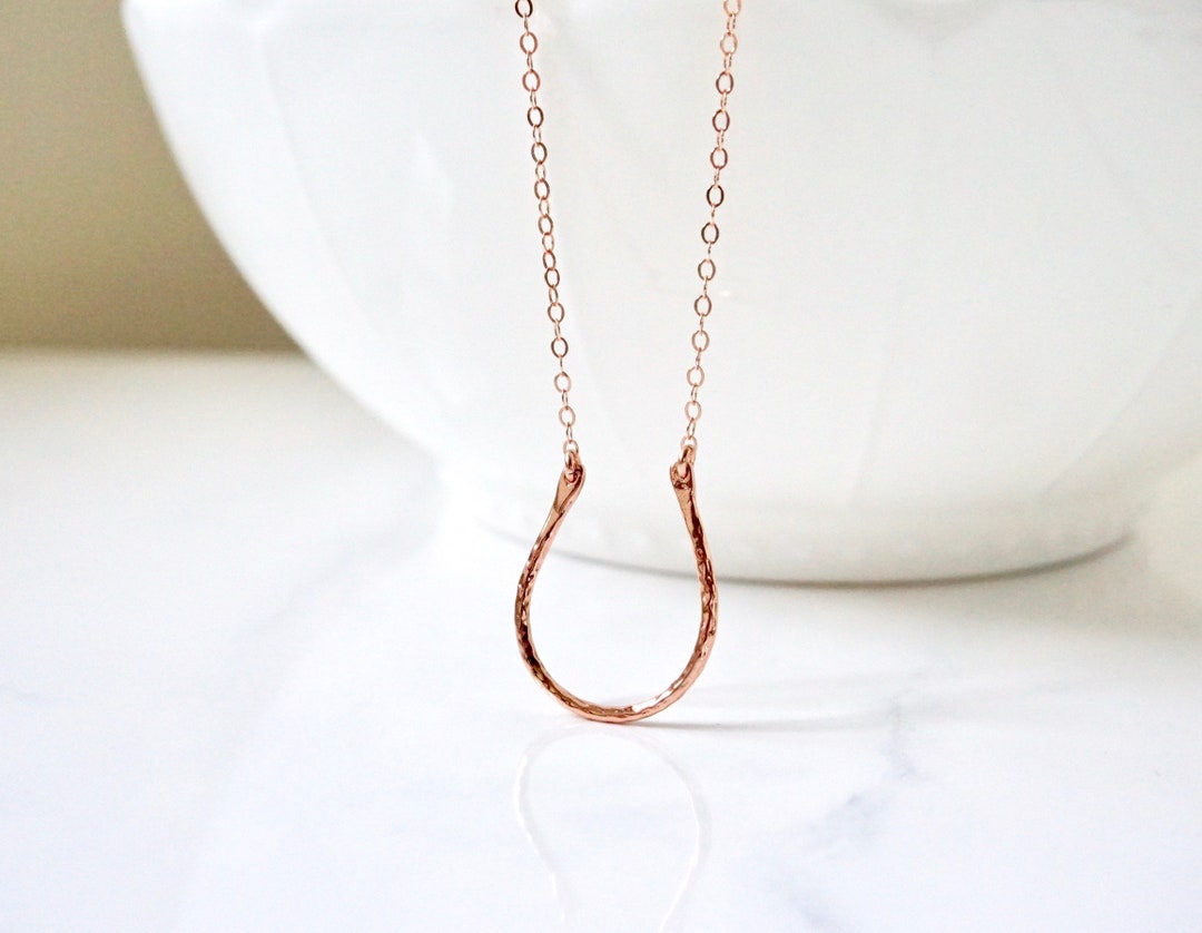 925 Sterling Silver C.Z Paved Horseshoe Necklace - Rose Gold main image 1