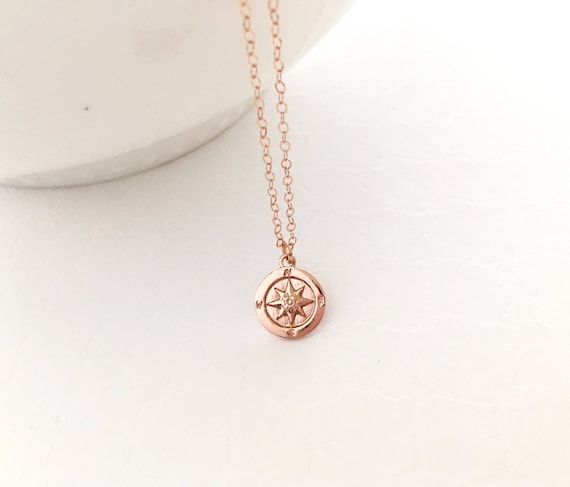 Gold and Rose Gold Traveler Gift Rose Gold Compass Necklace Available in Sterling Silver