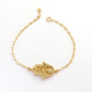 Gold CZ Hamsa Bracelet with Lacy Chain, Silver CZ Filigree Hamsa Bracelet, Rose Gold Pave Hamsa Bracelet, Wedding Jewelry